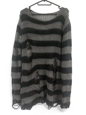 japanese distressed grey and black striped wool sweater size M